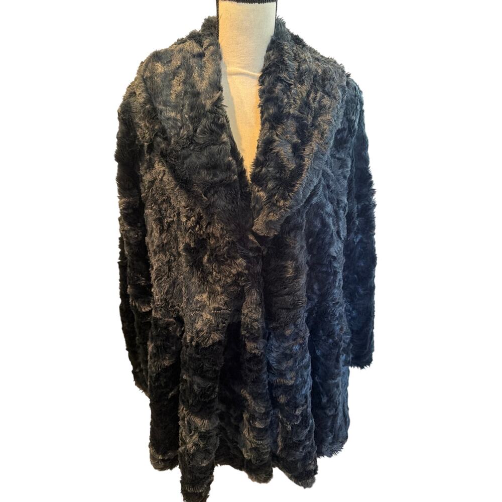 ⭐️ Women’s Free People Navy Faux Fur Swing Coat Size Small Chic Dressy Night Out